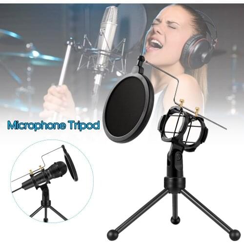 Microphone Stands Tripod Bracket Portable Desktop Table Adjustable Microphones Holder Mic Shock Mount for Broadcasting Chatting