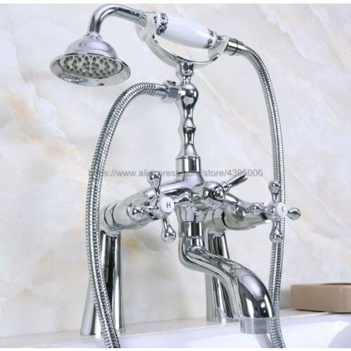 Polished Chrome Deck Mounted Bathtub Faucets Bathroom Basin Mixer Tap With Hand Shower Head Bath & Shower Faucet Bna122