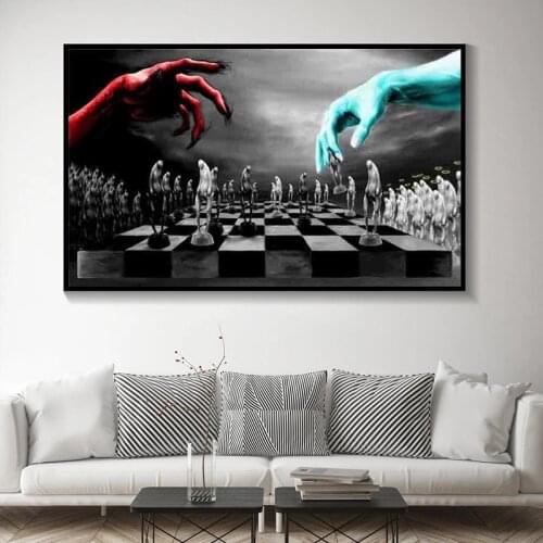 Good and Evil Chess Posters and Prints Canvas Painting Scandinavian Nordic Black and White Wall Picture for Kids Room Decoration