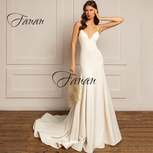 Simple V-Neck Spaghetti Straps Wedding Dresses Backless Mermaid Elegant Court Train Bridal Gown robe de soirée de mariage платье