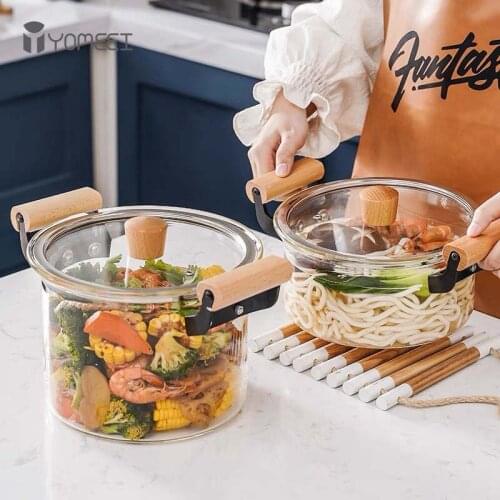 YOMEEI Transparent Glass Pot Heat Resistant Soup Pot Household Kitchen Vegetable Salad Instant Noodle Bowl Kitchen Cookware Pot
