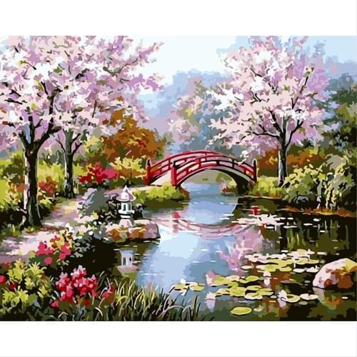 Frame DIY Painting By Numbers Landscape Picture By Number Acrylic Paint On Canvas Water House Diy Gift Wall Art Decor