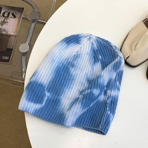 2021 Newly Couple Tie Dye Printed Knitted Beanie Hats Autumn Winter Warmer Ear Soft Ski Caps For Women Men Warm Hats