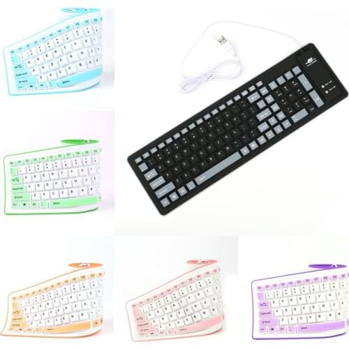 Foldable Silicone Keyboard USB Wired Silicon Flexible Soft Waterproof Roll Up Silica Gel Keyboard for PC Laptop Notebook