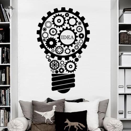 Light Bulb Wall Decals Gears Wheel Vinyl Wall Sticker Idea Office Decor Murals Art Home Living Room Interior Decor Design X890