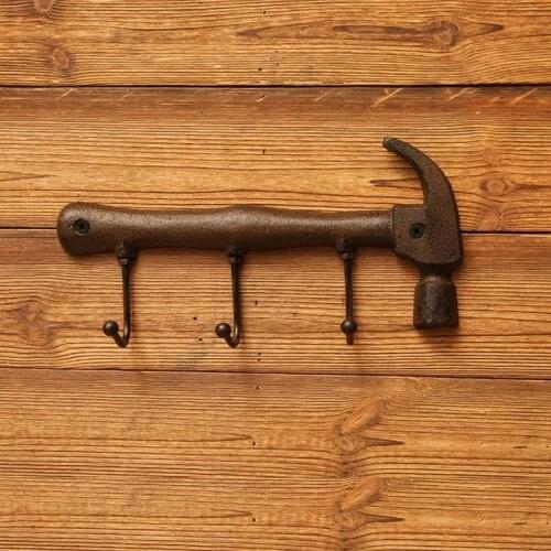 Vintage Decorative Wall Hook Door Back Key Clothes Hanger Holder Coat Hook Creative Metal Hammer Shape Wall Decor Hook Rack