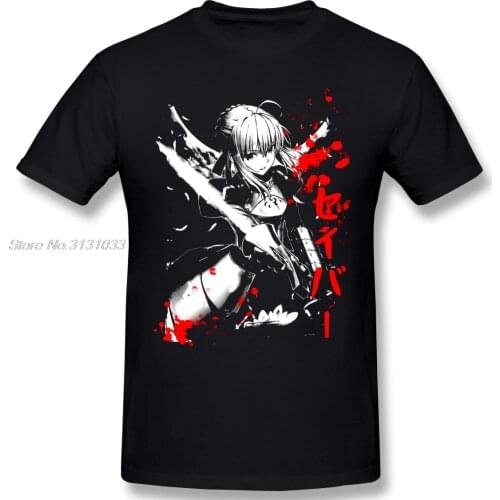 Fate - Saber Print Cotton Funny T Shirts Fate Stay Night Men Fashion Cotton Tshirt Anime Tees Harajuku Streetwear