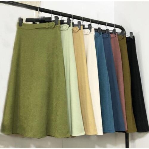 2020Autumn New High Waist Slimming Casual Simple Solid Large-length Skirt Casual All-match Women A-line Long Skirt Free Shipping