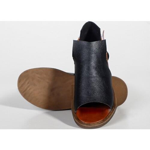 Womens Sandals Flat Hook Loop Retro Open Toe Comfortable Fashion Ladies PU Leather Footwear Plus Size