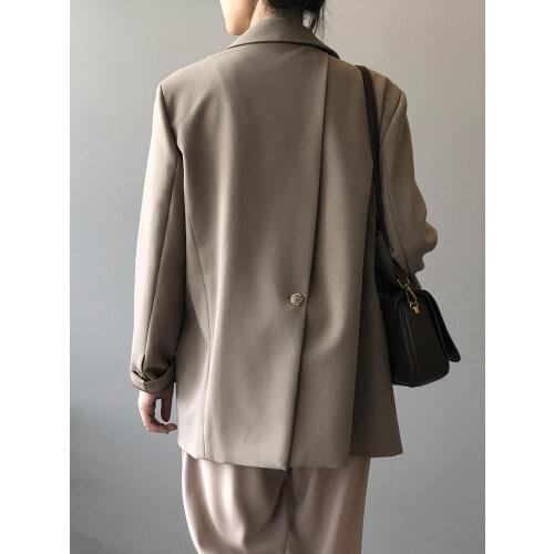 Brief Solid Autumn Work Blazer Jacket Women Long Sleeve Back Irregular Split Single Breasted Office Ladies Formal Suit Coats