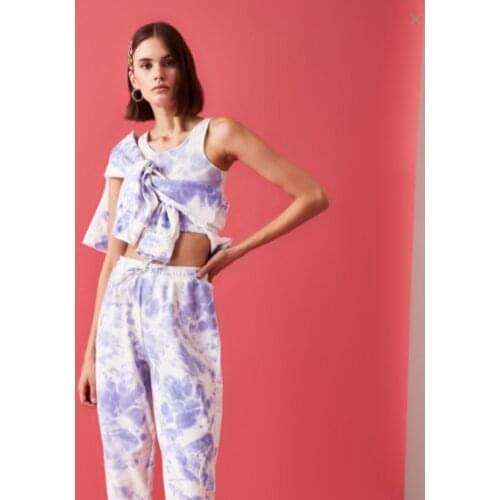 3 Piece Women Lilac Tie-Dye Pattern Knitted Soft Cotton Body Sweatshirt Tracksuit Set Woman Sets Sub-Top Suits Casual Sport Wear