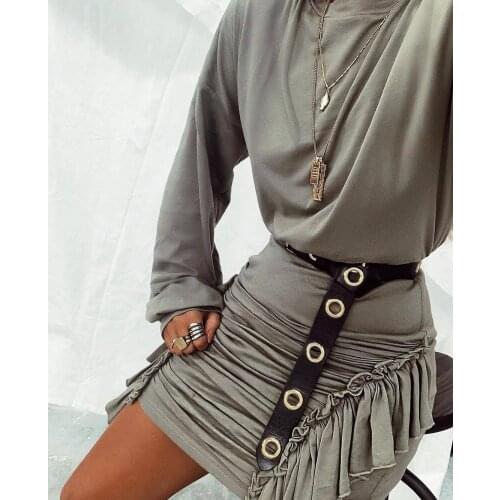 Elegant Ruffled Ruched Dress Vestidos Ladies Long Sleeve Mini Dress Sexy Club Streetwear Party Mini Bodycon Dress Women