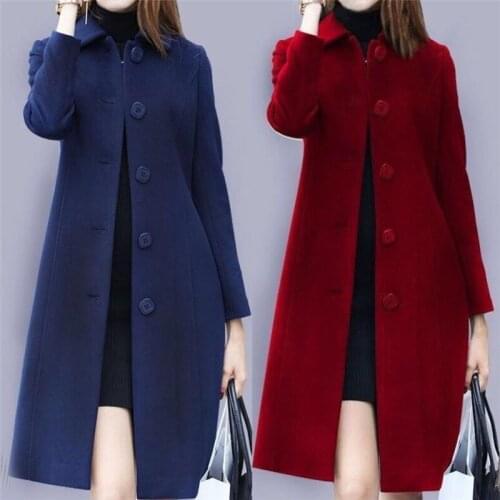 Woman Coat Wool jacket Middle Long Single Breasted Woman Woolen Coat winter Warm Woolen Coats Temperament Woolen Overcoat