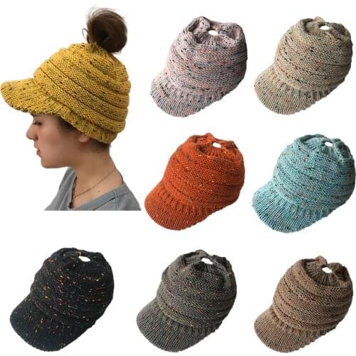 Winter Knit Hat Stretch Warm Beanie Ski Cap with Visor for Women Girl Newsboy Cabbie Cap Beret