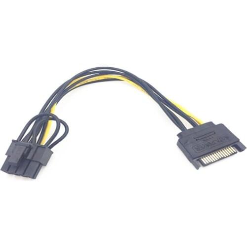 1pc 15pin SATA male to 8pin(6+2) PCI-E Power Supply Cable Connector 20cm SATA Cable 15-pin to 8 pin 18AWG Wire