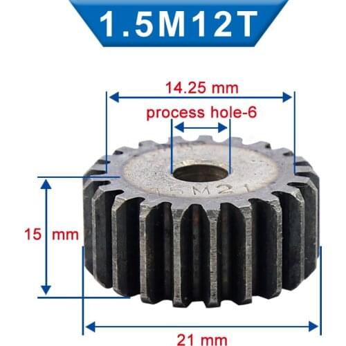 1 Piece 1.5M Spur Gear 12/13/14/15 Teeth 6/8 mm Process Hole Gear Wheel Low Carbon Steel Material Flat Gear Total Height 15 mm