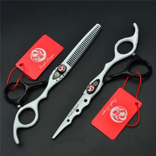 2Pcs 6'' JP 440C White Professional Human Hair Scissors Hairdressing Cutting Shears + Thinning Scissors Hair Styling Tools Z1019