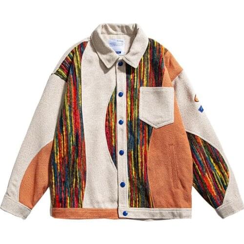 2021 Mens Spring Color Block Face Streetwear Mens Casual Jacket Top Printed Lapel Polyester Loose Large Size 2XL men jacket