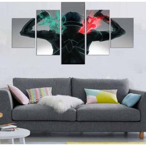 5 Pieces Anime Sword Art Online Poster Kirito Warrior Pictures Wall Art Painting Canvas Print Home Decor Bedroom Modern Artwork