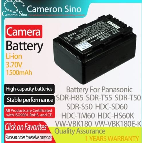 CameronSino Battery for Panasonic SDR-H85 SDR-T55 SDR-T50 SDR-S50 HDC-SD60 fits Panasonic VW-VBK180 Digital camera Batteries