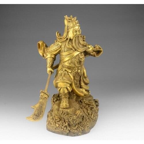 Free shipping 14 Chinese Brass Copper Dragon Sword Warrior Guan Gong God Guan Yu Buddha Statue