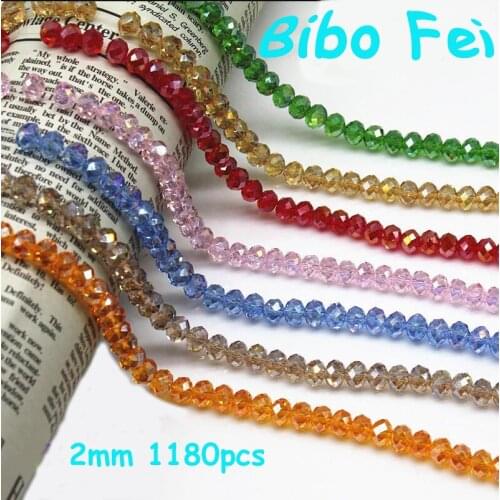Free shipping multi color 2mm 1180PCS Bicone crystal beads Cut Faceted Round Glass Beads,bracelet necklace Jewelry Making DIY