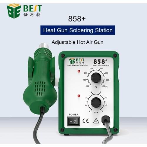 BST-858+ Lead-Free Heat Gun Soldering Station BGA Desoldering Station Adjustable Hot Air Gun SMD Rework Station With 3pcs Nozzle