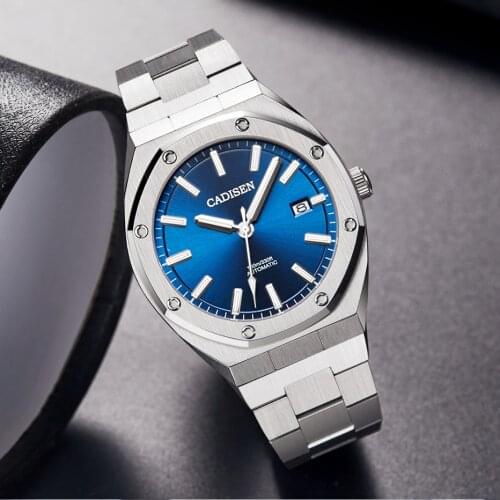 CADISEN Design Brand Luxury Mens Watches Mechanical Automatic Blue Watch Men 100M Waterproof Casual Business Luminous Wristwatch