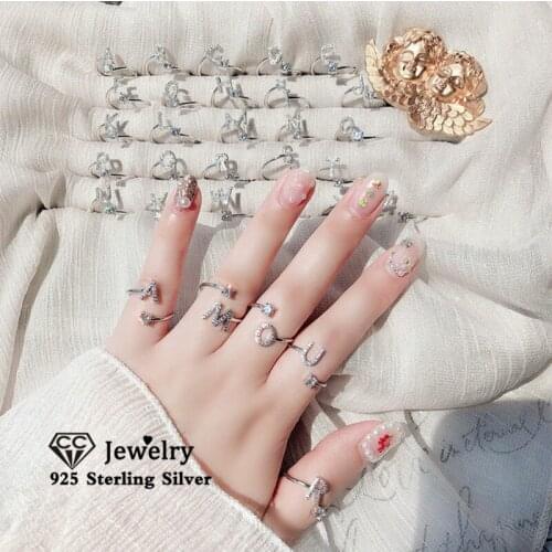 CC Letter Rings For Women S925 Silver 26 Letters Cubic Zirconia Simple Adjustable Tail Ring Fine Jewelry Drop Shipping CC3155