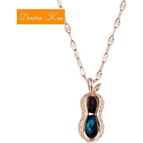 Crystal Peanut Micro Zircon Pendant Necklace Titanium Stainless Steel Metal Rose Gold Chain Necklaces Trendy Women Jewelry Gift
