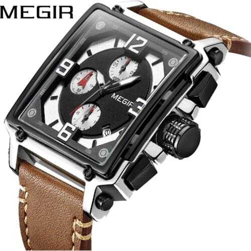 MEGIR Top Brand Luxury Mens Watches Chronograph Quartz Clock Creative Men Watch Leather Sport Army Military Wristwatches Saat