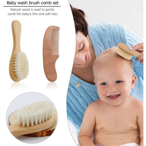 Wooden Shampoo Bath Wool Brush Soft Skin Care Cleaning Brush Baby Care Tool Children Cleaning Brush Wool Brush No Stimulation