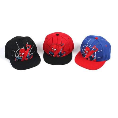2021 Disney Spiderman Baseball Cap Childrens Hat Boys Girls Anime Cartoon Fashion Cotton Dome Hat 2-8 Years Old Red Black Blue