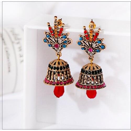 Ethnic Womens Crown Zircon Indian Jewelry Gypsy Vintage Tribe Imitation Pearls Tassel Jhumka Earrings Fashion Jewelry
