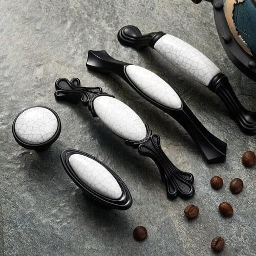 European classic cabinet drawer pulls wardrobe door handle modern simple black Knobs handle Solid thicken White Grid hardware