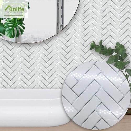 Funlife® White Herringbone Tiles Tile sticker Wallpaper Oil Proof Bathroom Peel & Stick Removable Decorative Kitchen Backsplash