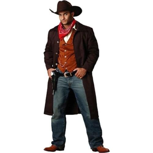 Western Cowboy Cosplay Costume Indians Halloween Party Masquerade Wild West Fancy Dress Up Costumes Mens Cap Scarf Outfits