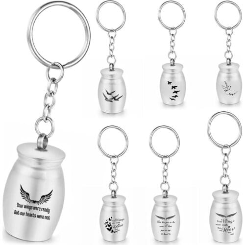 Angel Wings 16x25mm Mini Cremation Urns Pendant Keychain Birds Keepsake Stainless Steel Memorial Ashes Keyring