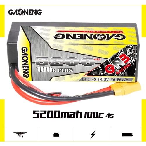 Gaoneng GNB 4S 5200mAh 14.8V 100C/200C Hardcase LiPo Battery with XT60/T Plug for 1:8 1/8 RC Car four drive off-road RC Car