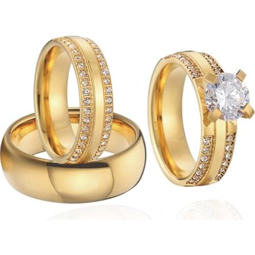 Classic 3pcs Wedding Rings Set for Couples men and women Lovers Alliance Big cz Stone Engagement Ring Marriage