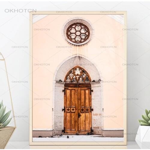 Wall Art Canvas Painting Poster Printed Moroccan Portal Wooden Door Vintage Poster Home Decor Modular Pictures For Living Room