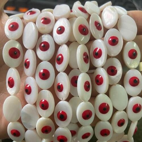 Natural White Oval Evil Eye Beads Charm Shell Stone Beads for Jewelry Making Spacer Bead Needlework Bracelets Necklace Diy