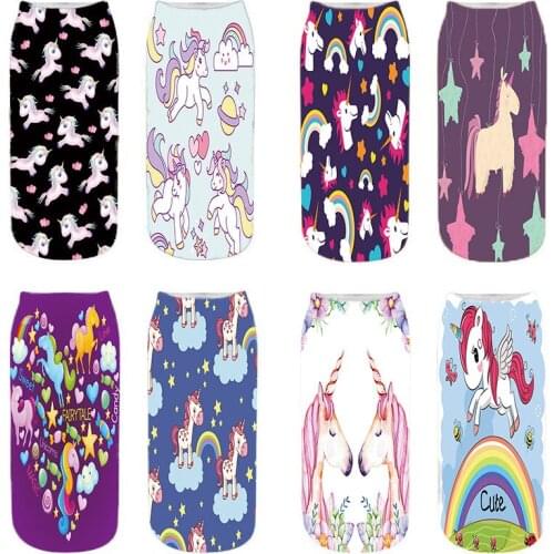 New Fashion Creative Design Harajuku 3D Printed Socks Women Happy Socks Cartoon Unicorn Funny Pokemon Unisex Short Socks Gift