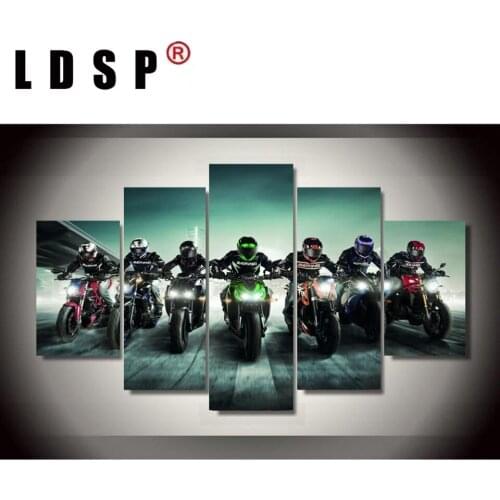 LDSP 5 Panels Motorcycle Race Tableau Printed Posters Modern Wall Art HD Pictures Canvas Paintings Living Bedroom Home Decor