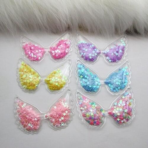 12pcs 7*5cm Angel wing Transparent Bling bling Star Flowing Patches Appliques for Children clip and DIY Hair Clip Accessories