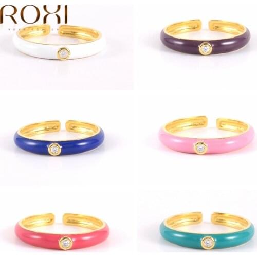 ROXI 925 Silver Colorful Enamel WomenS Ring Adjustable Openings Round Ring Jewelry Anniversary Band ValentineS Day Gift Couple