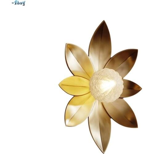 Modern Luxury Copper Lotus Wall Lamps Living Room Bedroom Corridor Porch Balcony Ceiling Crack Glass Shade Wall Lights Fixtures