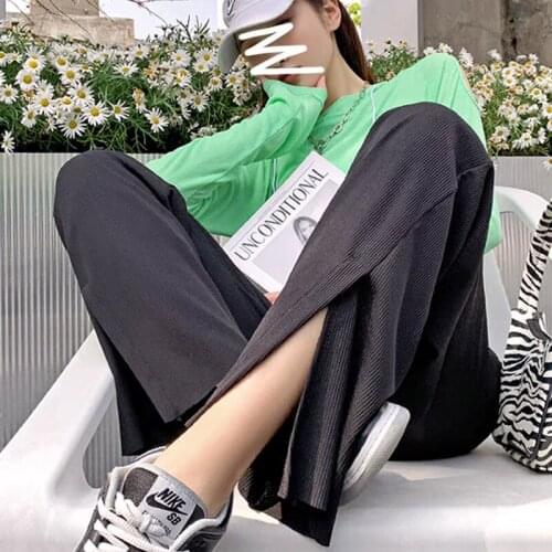 Stylish Black Wide leg pants Fashion 2021High Waist Vintage Trouser Frmale Straight Womens Split Denim Pants Streetwear