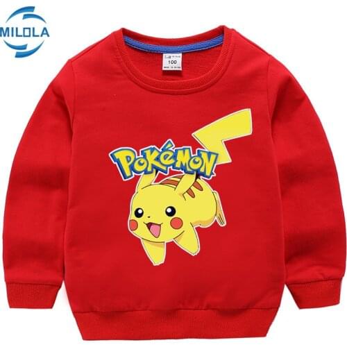 Takara Tomy Pokemon Pikachu Printed Hoodies Long Sleeves Cotton Children Boys Girls Kids Sweatshirts Clothes Top Coat