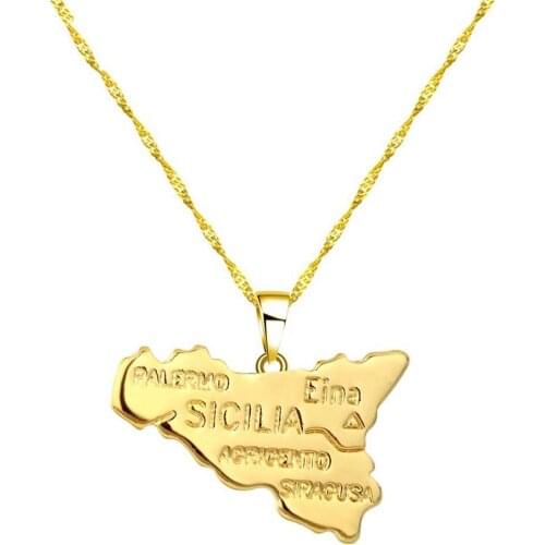 WANGAIYAO i love Italy Sicily Map Necklace Women Trendy Charm Pendant Choker Necklaces Italian Delicate Jewelry Friend Gift